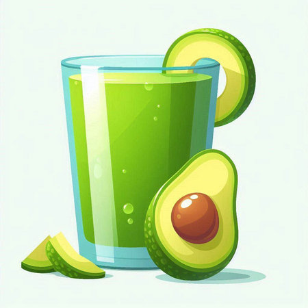 Avocado juice in a glass. Vector illustration of fresh fruit.のイラスト素材