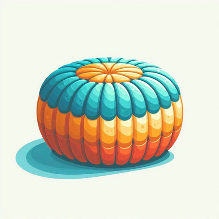 Illustration of an orange and blue striped pumpkin on a white backgroundのイラスト素材