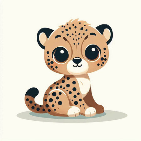Cute cartoon cheetah sitting on the floor. Vector illustration.のイラスト素材