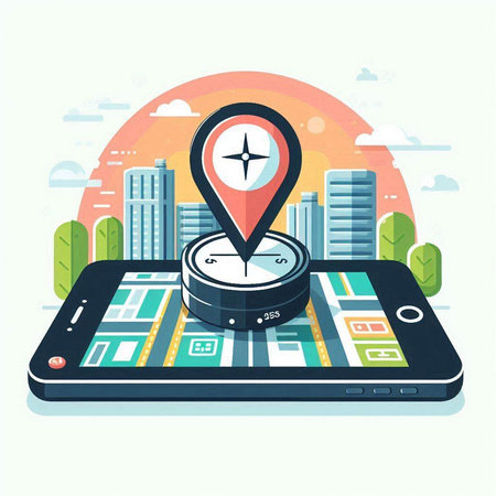 Navigation on the smartphone. Vector illustration in flat design style.のイラスト素材