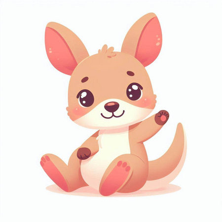 Cute kangaroo sitting on white background. Vector illustration.のイラスト素材