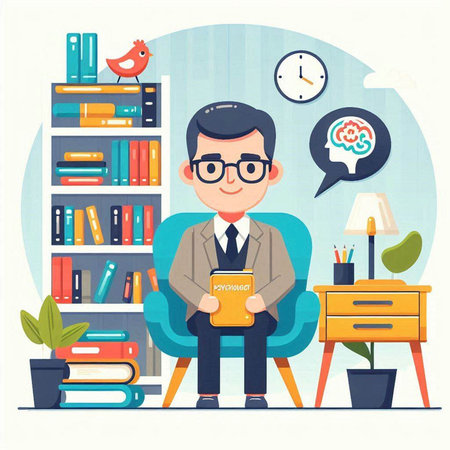 Businessman reading a book in the office. Flat style vector illustration.のイラスト素材