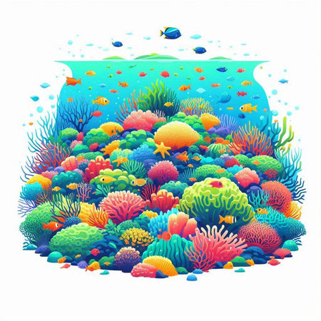 Coral reef with fish. Underwater world. Vector illustration.のイラスト素材