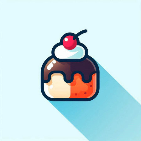 Cake icon. Vector illustration of a cake with cream and cherry.のイラスト素材