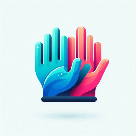 Hands icon in blue and pink colors. Vector illustration isolated on white background.のイラスト素材