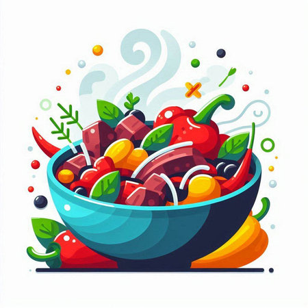 Vegetable salad in a bowl. Healthy food. Vector illustrationのイラスト素材