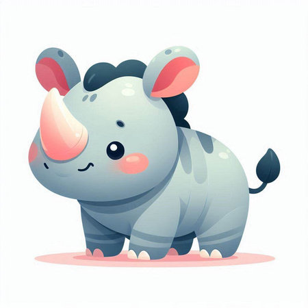 Cute cartoon rhinoceros. Vector illustration on white background.のイラスト素材