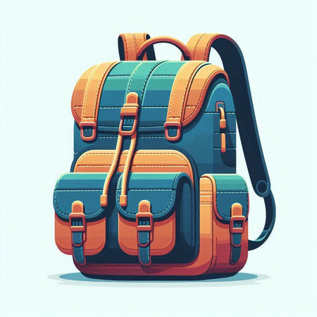Backpack in retro style, vector illustration isolated on white background.のイラスト素材