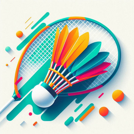 Badminton racket and shuttlecock on white background. Vector illustration.のイラスト素材