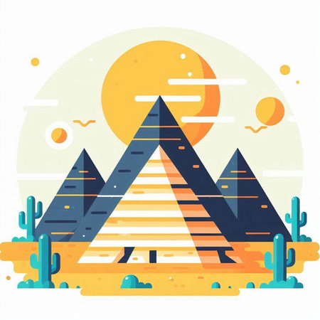 Egypt pyramids and cactuses. Vector illustration in flat styleのイラスト素材