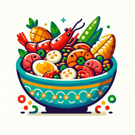 Vegetable salad in a bowl. Vector illustration in flat style.のイラスト素材