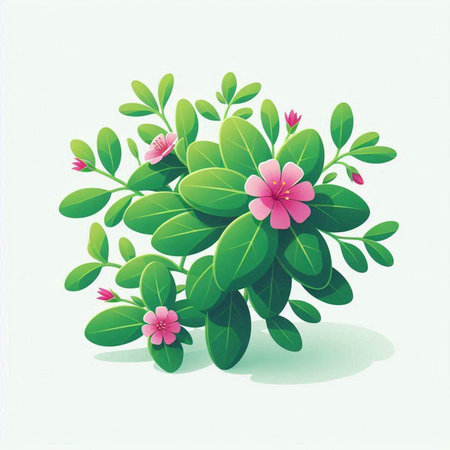 Illustration of pink flowers and green leaves on a white background.のイラスト素材