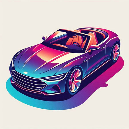 Vector illustration of a sports car in neon light. Vector illustration.のイラスト素材