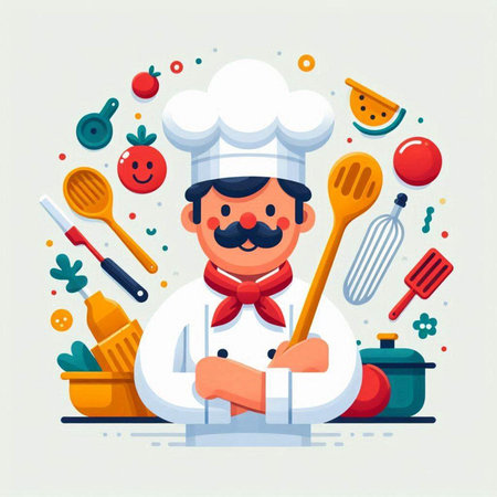 Chef in flat style. Vector illustration on a white background.のイラスト素材
