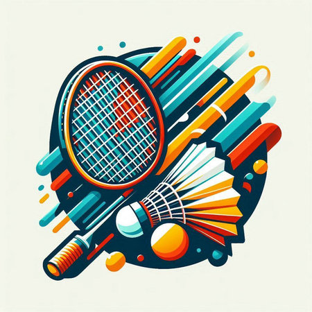 Badminton racket and shuttlecocks on abstract background. Vector illustration.のイラスト素材