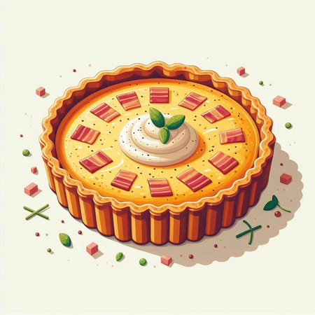 Illustration of a pie with cream and mint on a white backgroundのイラスト素材