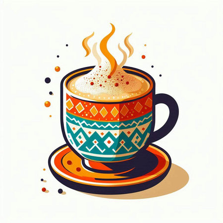 Cup of coffee with a pattern on a white background. Vector illustrationのイラスト素材