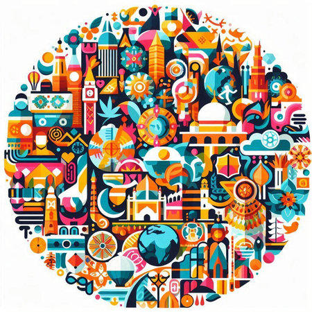 Colorful vector illustration of famous cities and places of the world.のイラスト素材