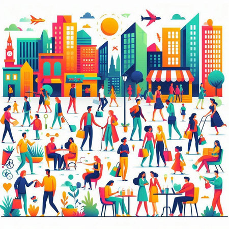 City life with people in flat style. Vector illustration for your designのイラスト素材