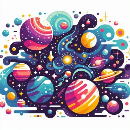 Space background with planets and stars. Vector illustration for your design.のイラスト素材
