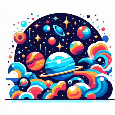 Cartoon space background with planets, stars and comets. Vector illustrationのイラスト素材