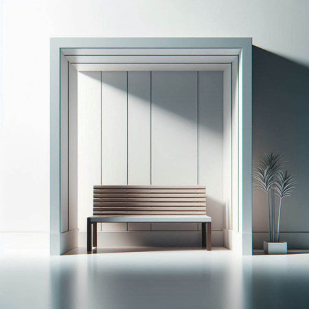 Bench in the empty room. 3D rendering. Interior design.のイラスト素材