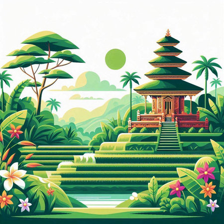 Temple in the jungle. Vector illustration. Cartoon style. For your designのイラスト素材