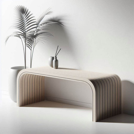 Interior of modern bathroom with white walls, concrete floor, beige bathtub and decorative plants. 3d renderのイラスト素材