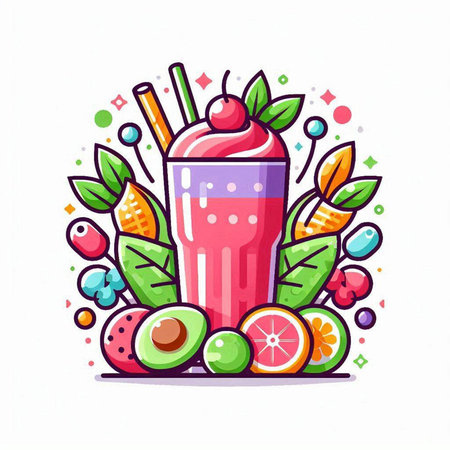 Fruit smoothie. Colorful vector illustration in doodle style.のイラスト素材