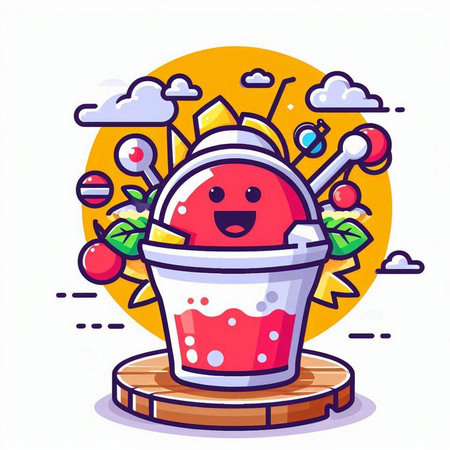 Cute kawaii strawberry ice cream in a cup. Vector illustration.のイラスト素材