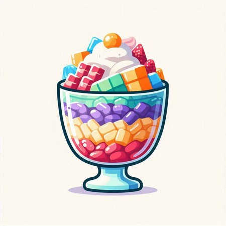 Candy in a glass bowl. Vector illustration in cartoon style.のイラスト素材