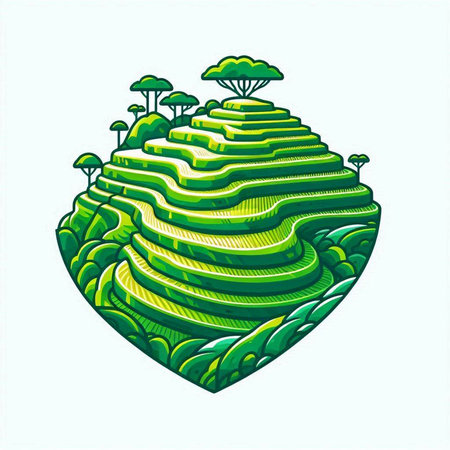 Illustration of a green mountain with trees in the shape of a heartのイラスト素材