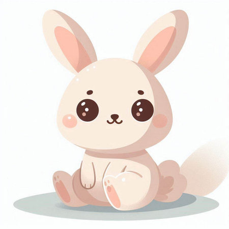 Cute cartoon bunny sitting on the floor. Vector illustration isolated on white background.のイラスト素材