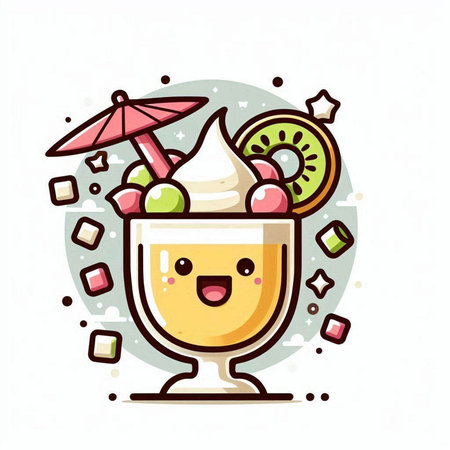 Cute kawaii milkshake cartoon. Vector illustration.のイラスト素材