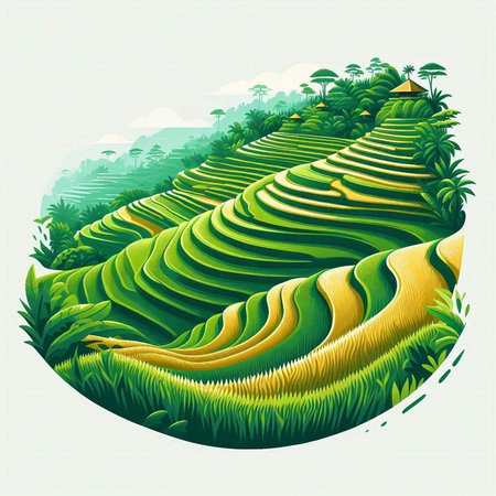 Terraced rice fields in the countryside in Vietnam. Vector illustration.のイラスト素材