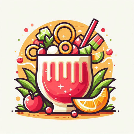 Mulled wine cocktail with fruits and berries. Vector illustration.のイラスト素材
