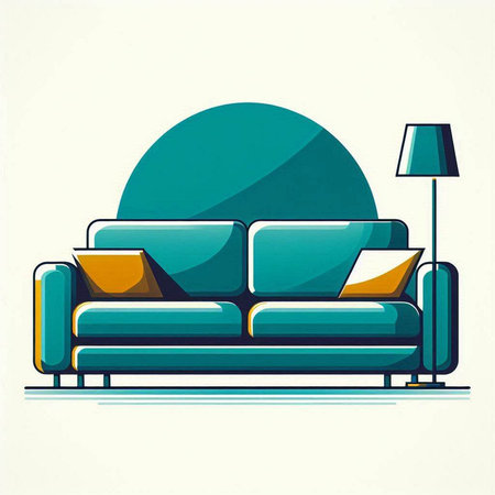 Sofa and lamp in the living room. Vector illustration.のイラスト素材