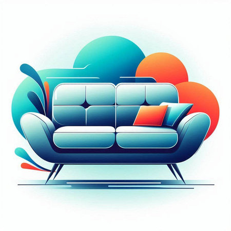 Sofa with cushions on a white background. Vector illustrationのイラスト素材