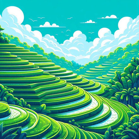 Rice terraces in the countryside of Thailand. Vector illustration.のイラスト素材