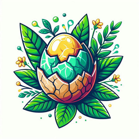 Easter egg with leaves and flowers on a white background. Vector illustration.のイラスト素材