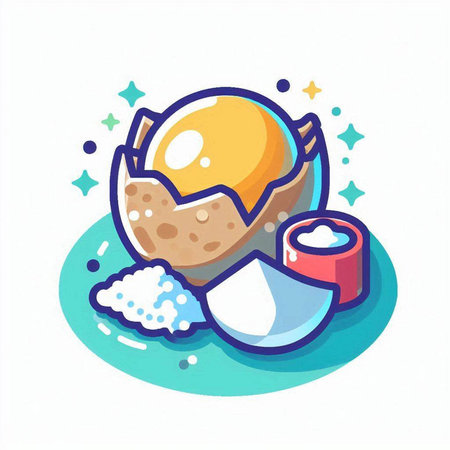 Egg yolk in eggshell and salt. Vector illustration.のイラスト素材