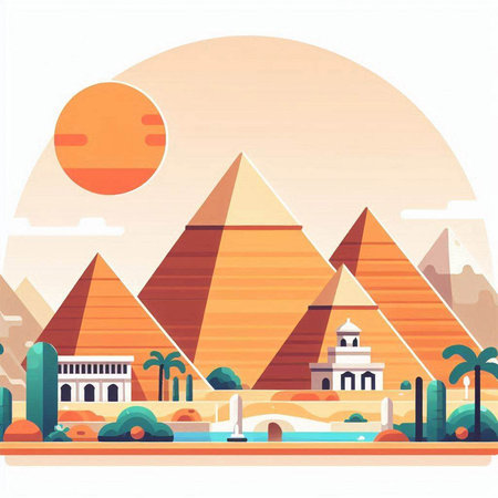 Egyptian pyramids. Vector illustration in flat style. Flat design.のイラスト素材
