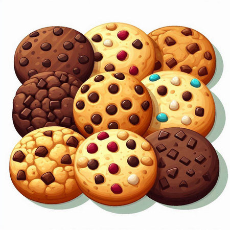 Illustration of a set of delicious chocolate cookies on a white backgroundのイラスト素材