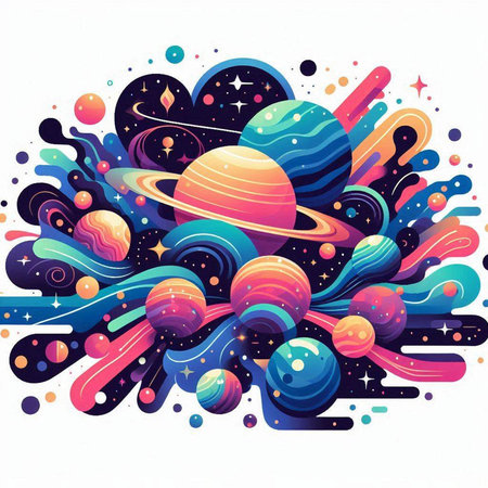 Colorful space background with planets, stars and nebula. Vector illustration.のイラスト素材