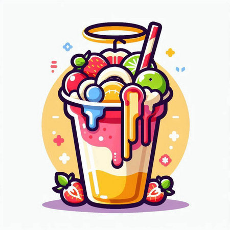 Fruit smoothie in a glass with ice cream. Vector illustration.のイラスト素材