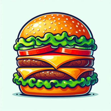 Hamburger in cartoon style. Vector illustration of fast food.のイラスト素材