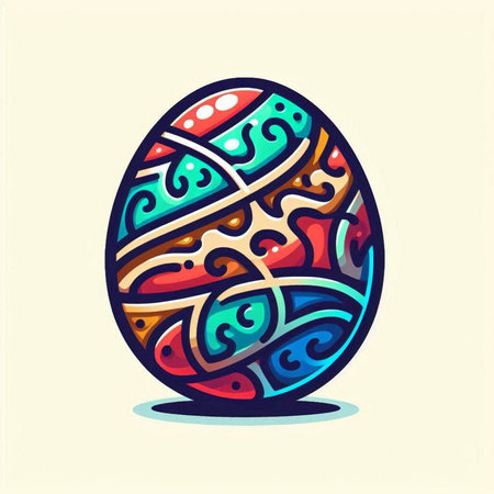 Easter egg with colorful pattern. Doodle style. Vector illustration.のイラスト素材