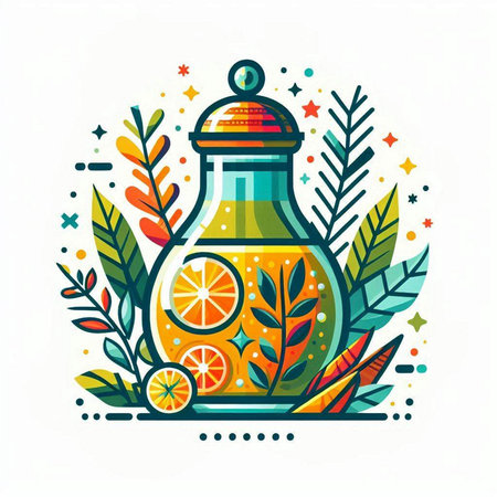 Hand drawn lemonade with lemons and herbs. Vector illustration.のイラスト素材