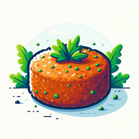 Illustration of a carrot cake with green leaves on a white backgroundのイラスト素材