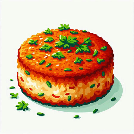 Illustration of a cartoon meat pie with parsley on a white backgroundのイラスト素材